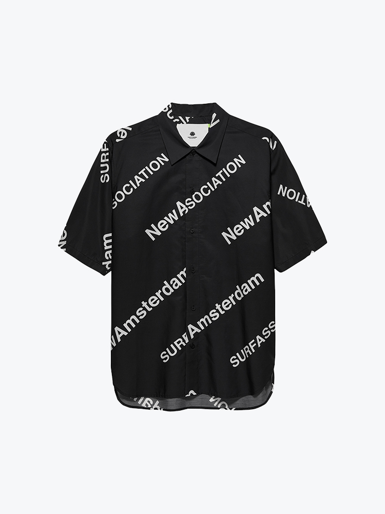 New Amsterdam Surf Association New Amsterdam Surf Association - Logo Printed SS  Shirt Combo B Black Base (SS25) Black - Overhemden - Heren Zwart Overhemden