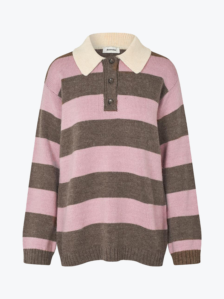 Modström Modstrom - Pelhammd stripe polo Lilac Chocolate Stripe - T-Shirts - Dames Bruin T-Shirts