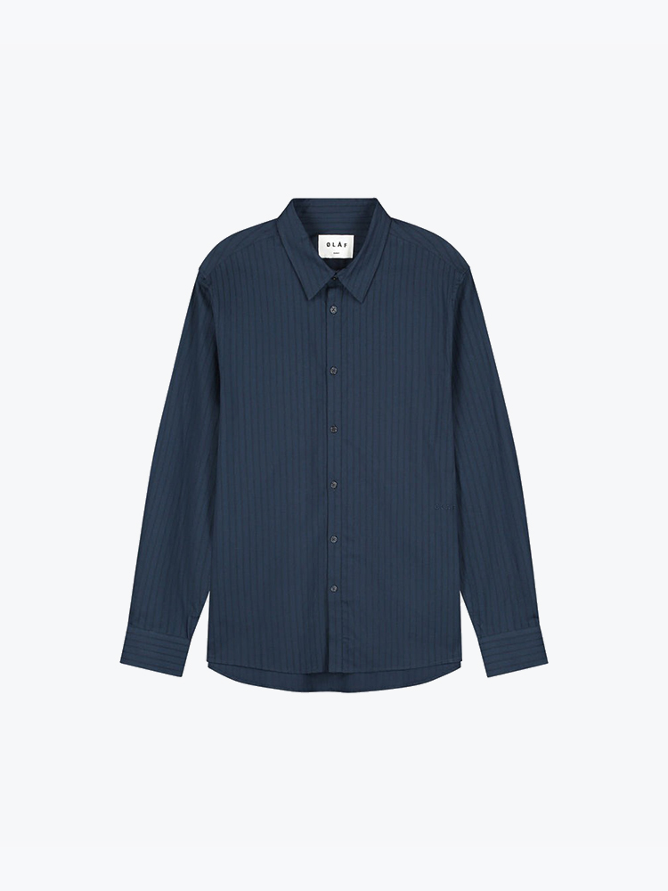 OLAF Olaf - Stitched Striped Relaxed Shirt Navy - Overhemden - Heren Blauw Overhemden