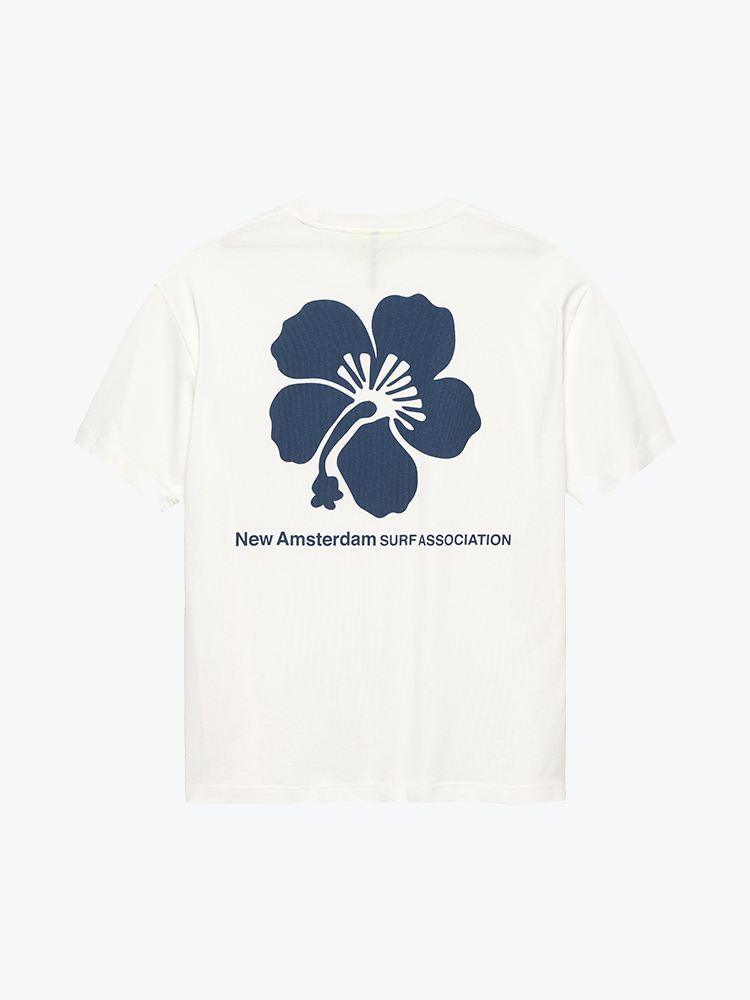 New Amsterdam Surf Association New Amsterdam Surf Association - Hibiscus Tee Washed White White - T-Shirts - Heren Wit T-Shirts