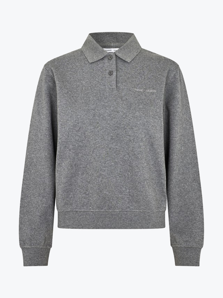 Samsoe Samsoe Samsoe Samsoe - Sadory Ls Polo 15885 Mid Grey Mel. - T-Shirts - Dames Grijs T-shirts