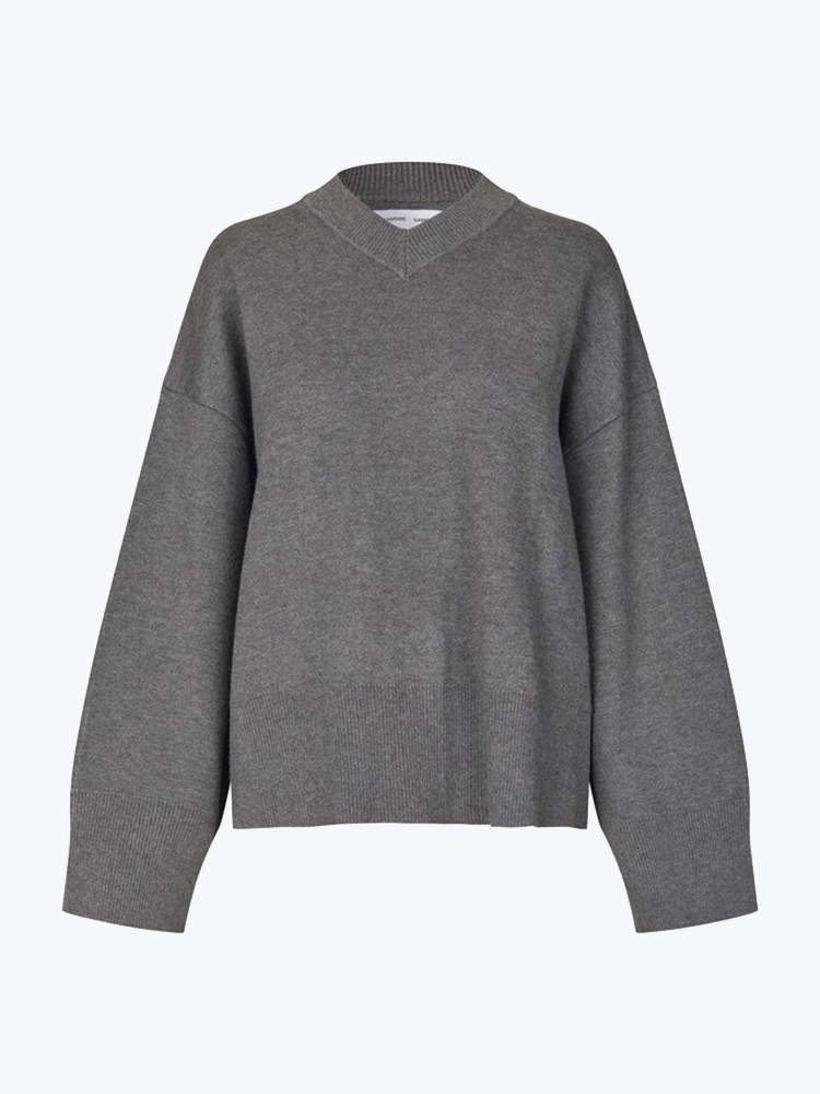 Samsoe Samsoe Samsoe Samsoe - Salula V-Neck 15825 Dark Grey - Truien - Dames Grijs Truien