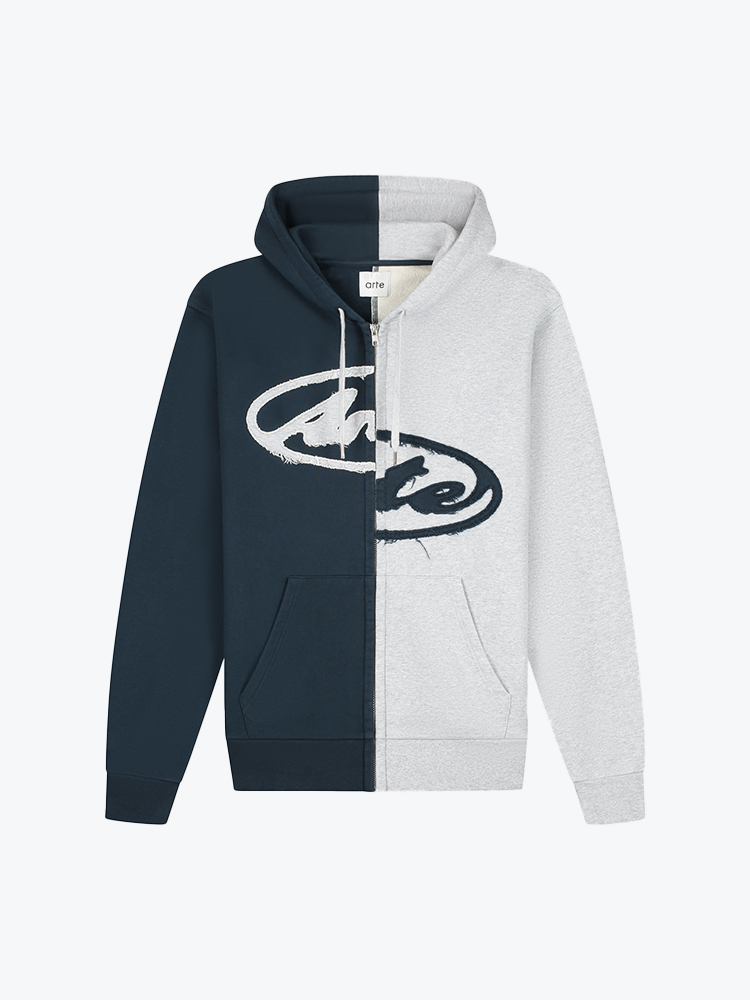 Arte Antwerp Arte Antwerp - Split Patch Zip Hoodie Grey/navy - Truien - Heren Grijs Truien