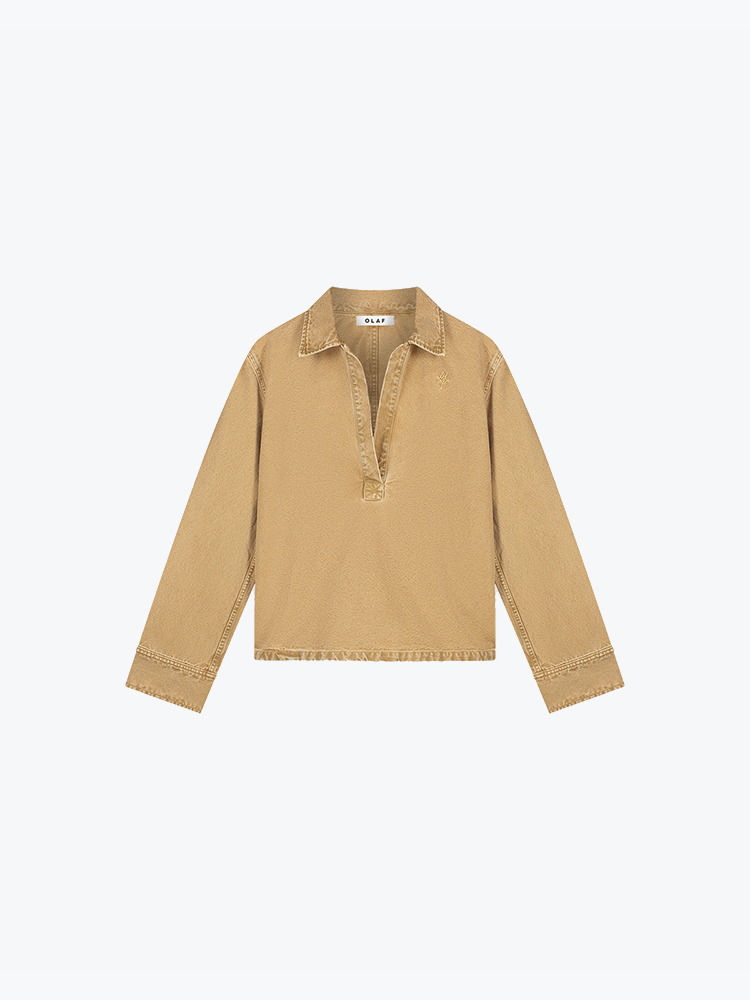 OLAF Olaf - Monogram Washed Canvas Overshirt Medal Bronze - Vesten - Dames Bruin Vesten