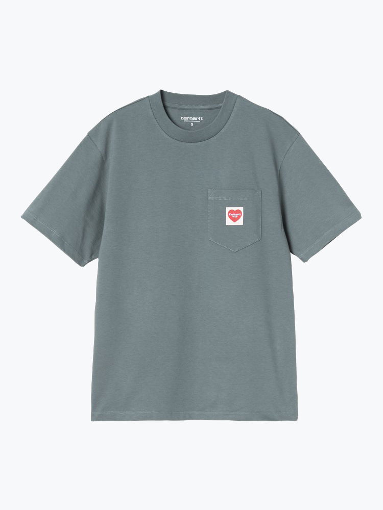 Carhartt WIP Carhartt WIP - W' S/S Pocket Heart T-Shirt Cozy Blue / Red - T-Shirts - Dames Blauw T-shirts