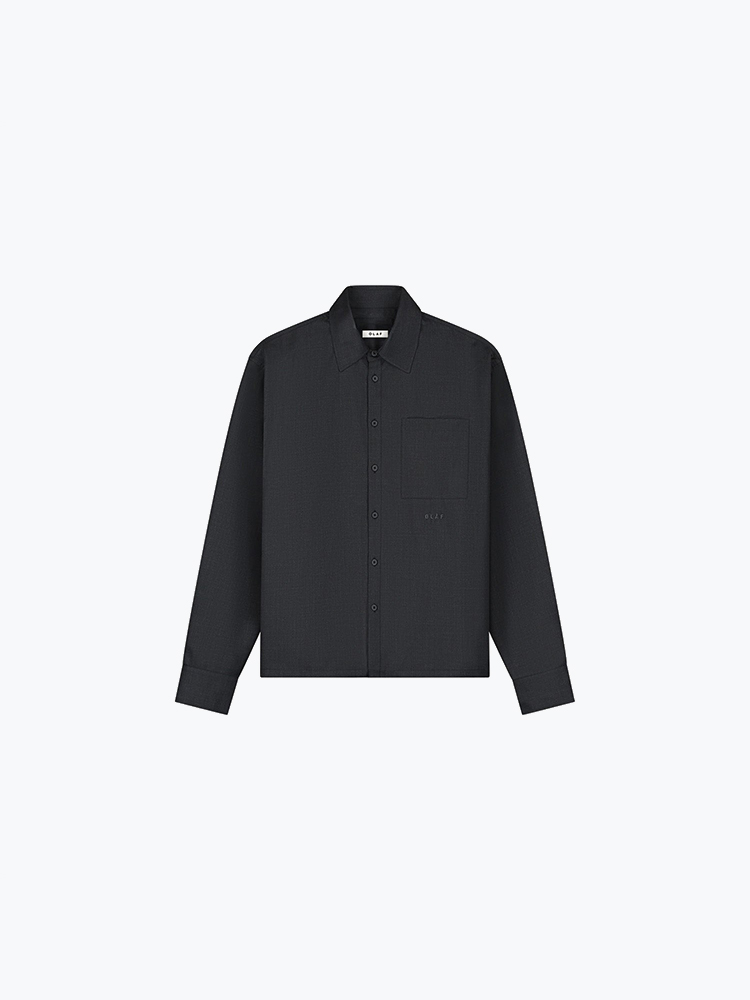 OLAF Olaf - Wool Blend Boxy Ls Shirt Charcoal - Overhemden - Heren Grijs Overhemden