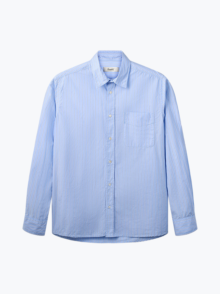Foret Forét - Maple Regular Fit Poplin Shirt Blue Stripe - Overhemden - Heren Blauw Overhemden