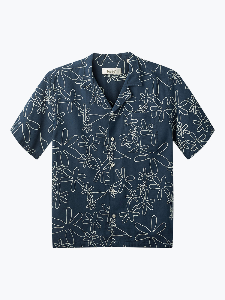 Foret Forét - Peer Embroidery Regular Fit SS Shirt Navy - Overhemden - Heren Blauw Overhemden
