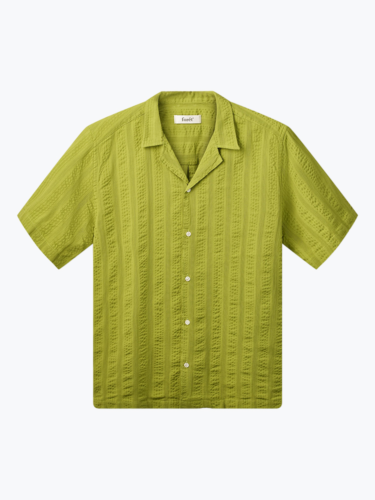 Foret Forét - Peer Jacquard Stripe Regular Fit SS Shirt Moss - Overhemden - Heren Groen Overhemden