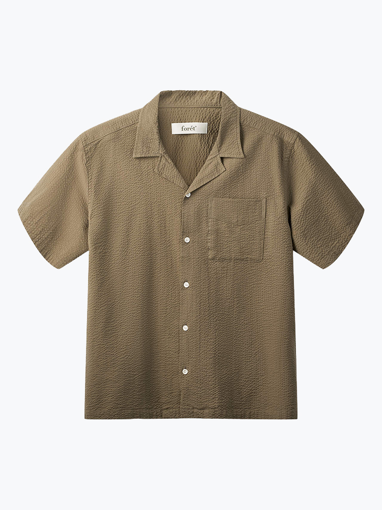 Foret Forét - Peer Seersucker Regular Fit SS Shirt Stone - Overhemden - Heren Grijs Overhemden