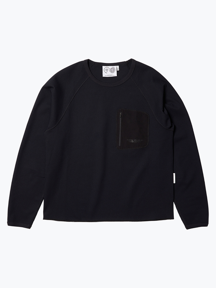 Purple Mountain Observatory Purple Mountain Observatory - Waffle LS Crew Black - T-Shirts - Heren Zwart T-Shirts