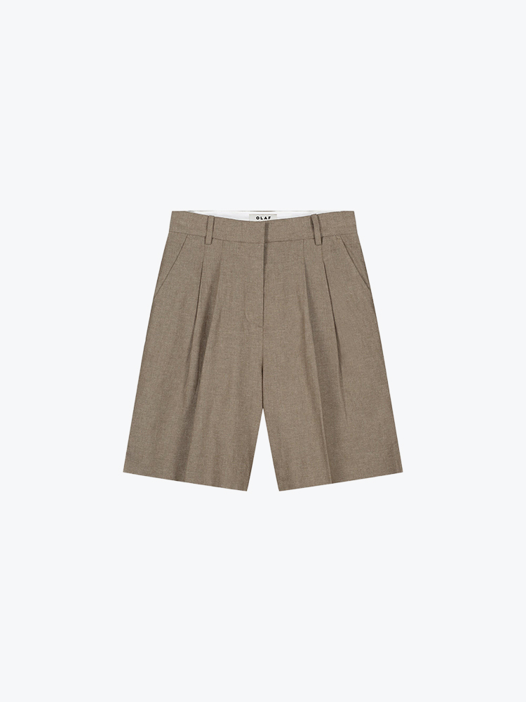 OLAF Olaf - Linen Tailored Shorts Taupe - Shorts - Dames Beige Shorts